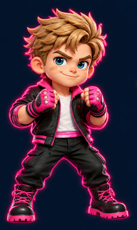 Jonny als Rausschmeißer in schwarzer Bomberjacke mit pinken Handschuhen